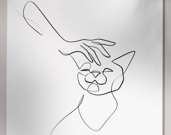 Kat huisdierportret | Doorlopende lijntekeningen, kattentekening