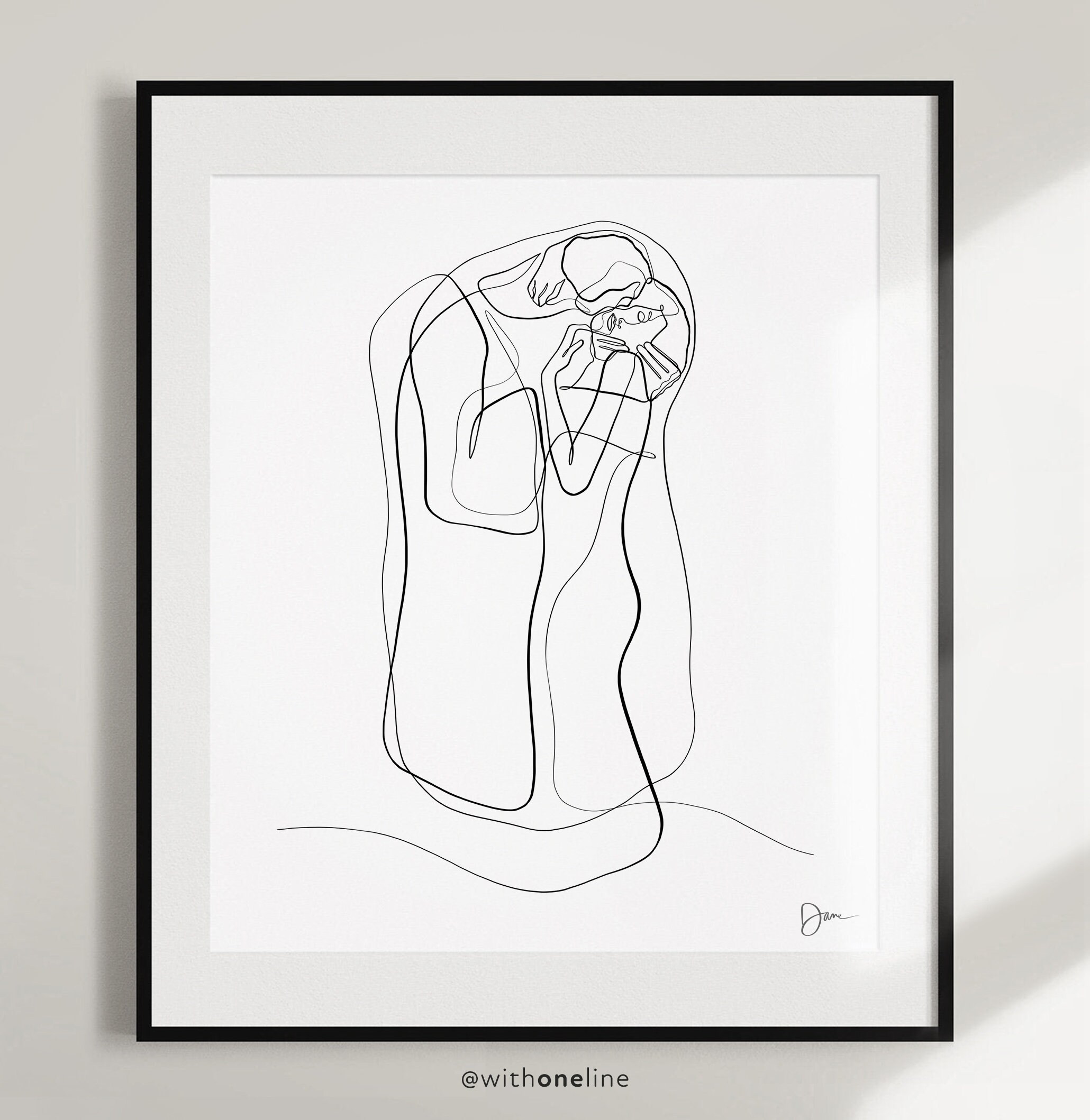 The Kiss Art Print, Gustav Klimt Drawing, One Line Print