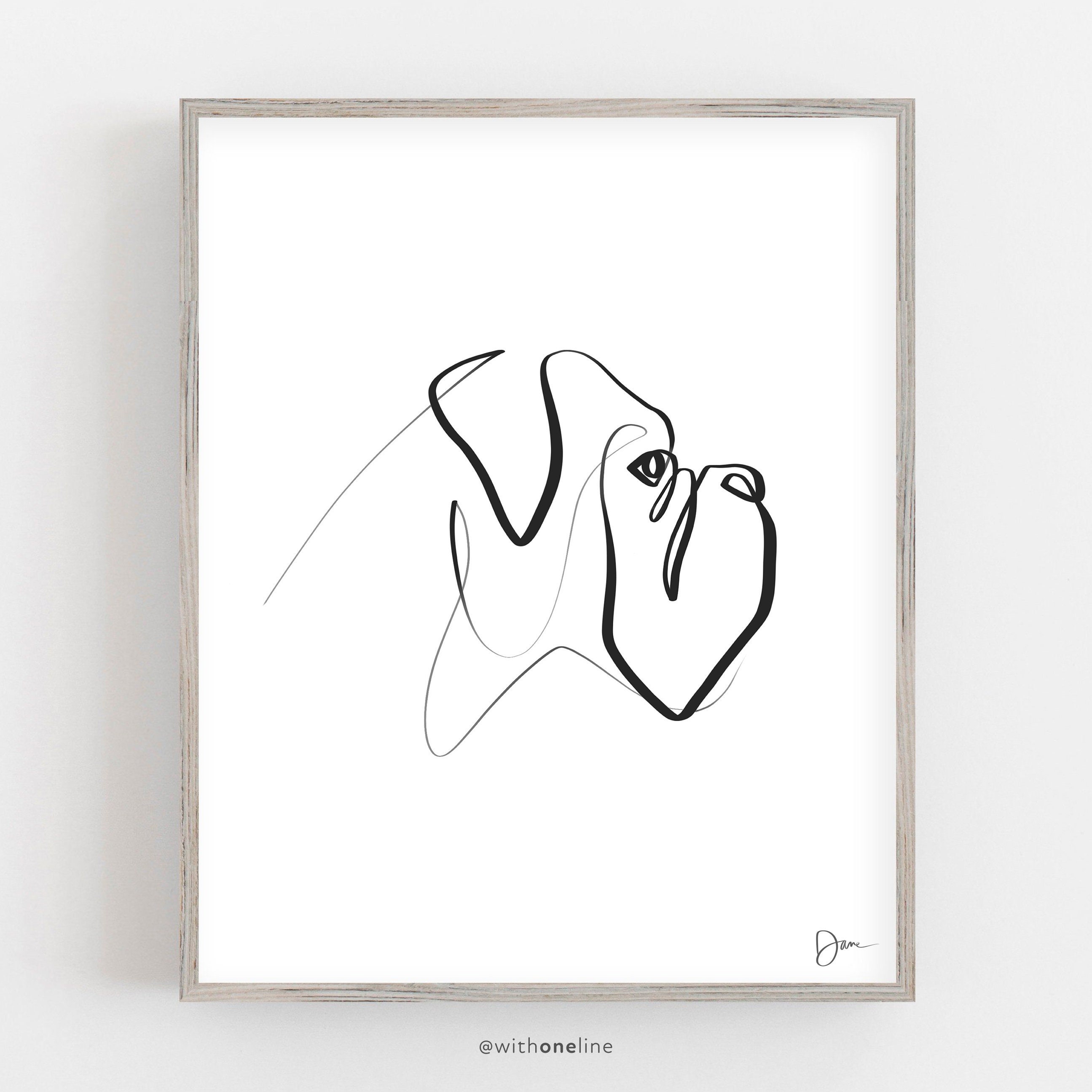 Boxer Dog Art Print Boxer Wall Art One Line Drawing Line