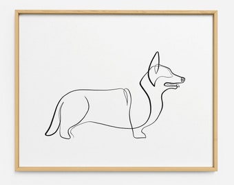 Corgi Gifts Dog Wall Art, Line Art of Welsh Corgi, Minimalism Abstract Single Line