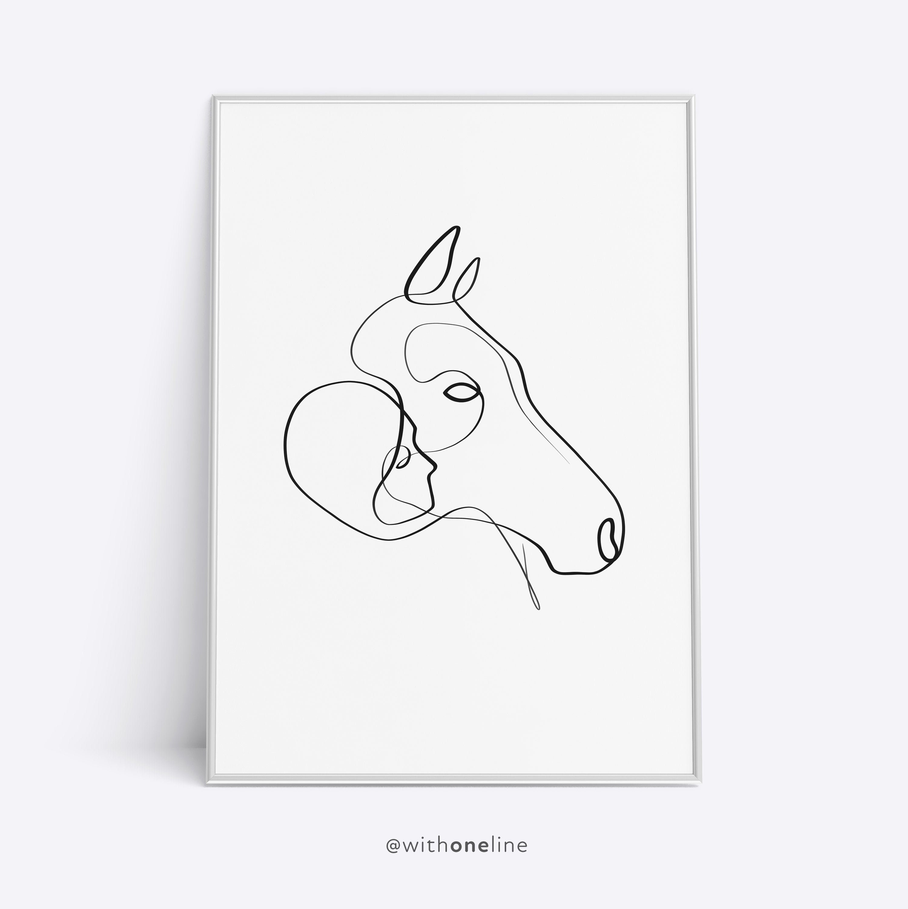 Printable Minimalist Horses Wall Art Drawing Equestrian Horse Lover