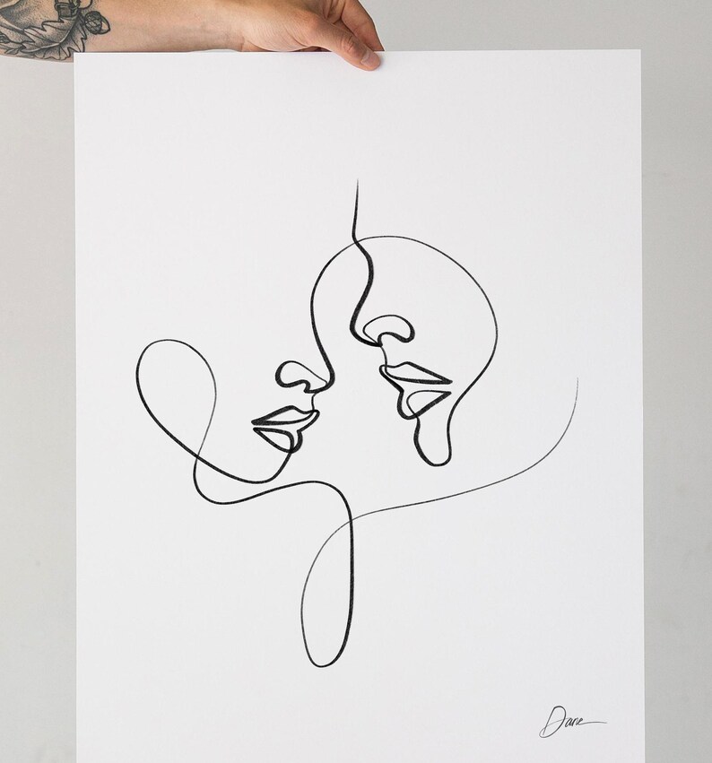 Dessin Un Seul Trait Couple One Line Couple Large Wall Art Print de dessin au trait | Etsy