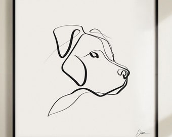 Pit Bull Mom Dad Gift, Pittie Pibble Art Prints, Black Pit Bull Dog One Line Drawing