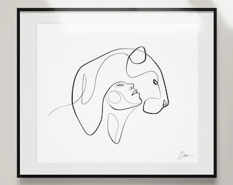 Line Art Print She-Panther: minimalistische vrouw en panter