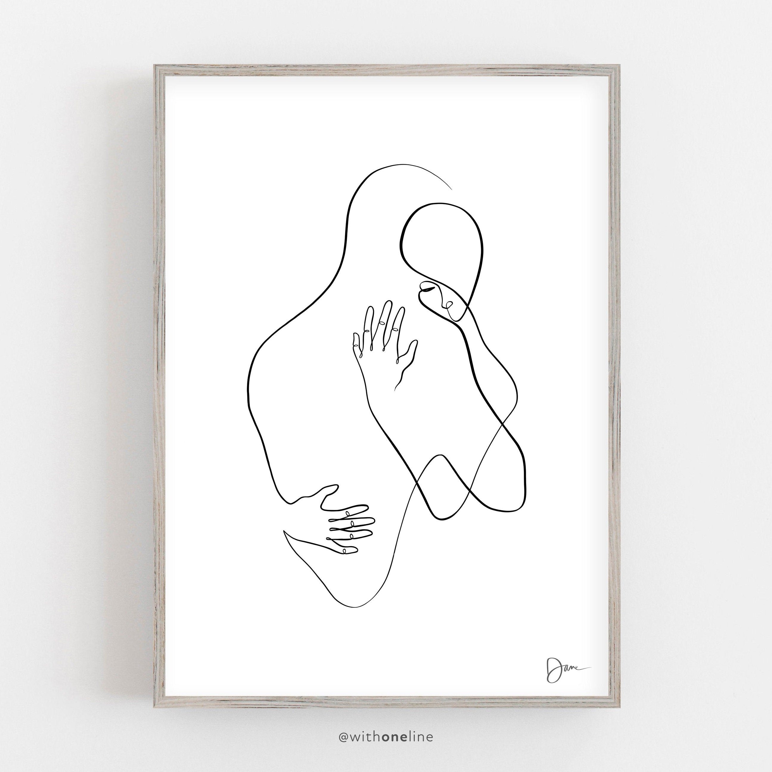 Printable Line Art Couple Minimalist Wall Art One Line Drawing Digital Download Simple Prints