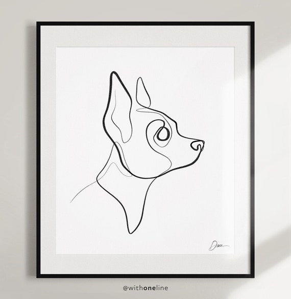 Chihuahua Dog Wall Art Print, Single Line Dog Drawing, Chihuahua