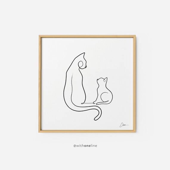 Cat Print Wall Art Giclee Drawing Minimal Simple Art Etsy