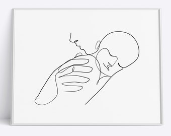 Newborn Line Art, Nursery Wall Art, Minimalist Nursery Art, Minimal Wall Art, Newborn Art, Nursery Artwork, Gifts for Mom and Dad