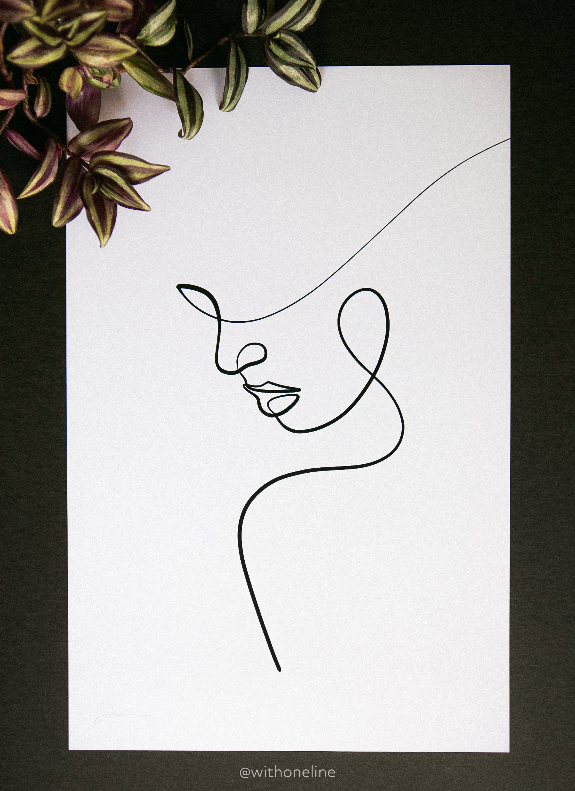 Woman Minimal Line Art Print, Female Line Drawing, Hand Signed