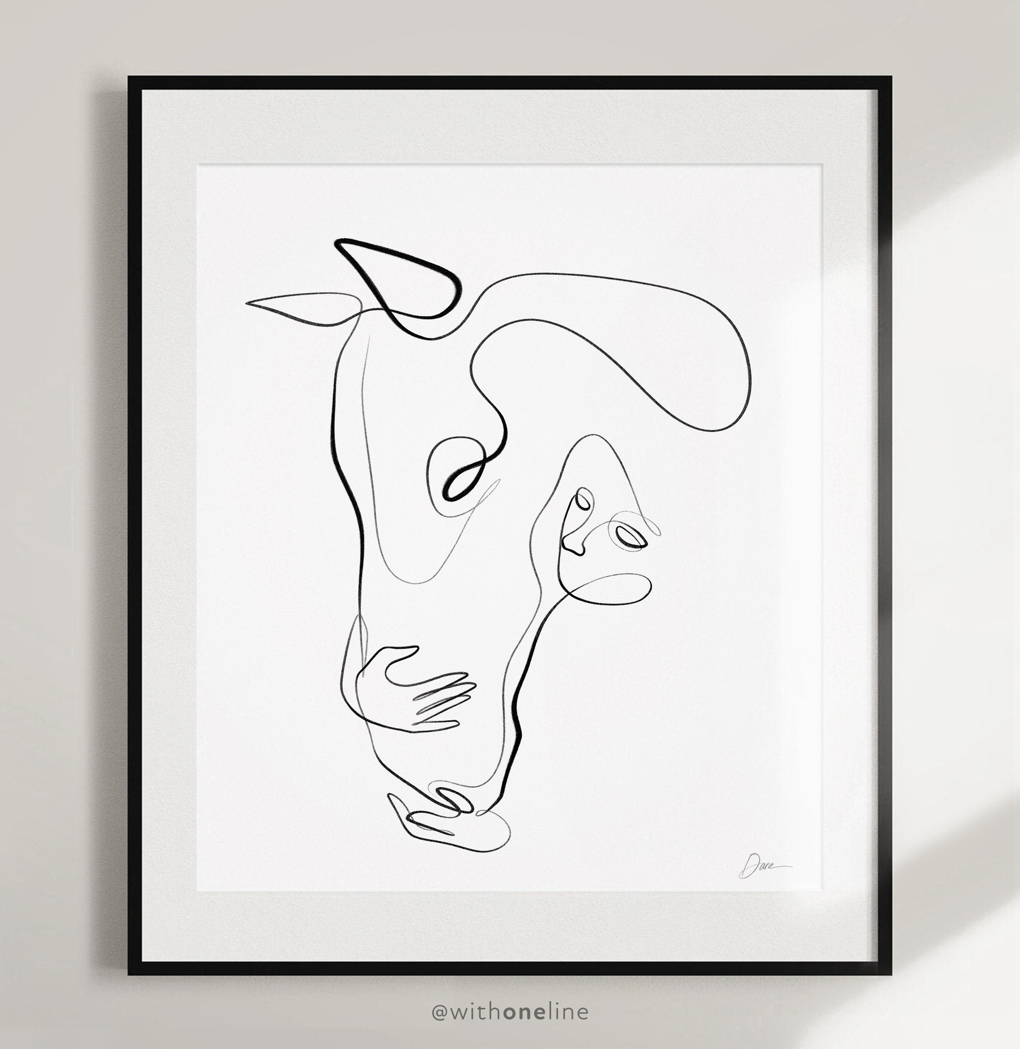 抽象画 馬のデザイン モノクロ 抽象的な馬のプリント、ビンテージの線画、ミニマリストアート
