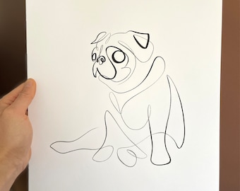 Pug Gifts Art Prints, Unique Pugs Dog Drawing by With One Line