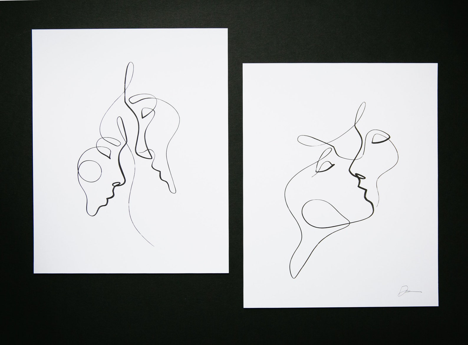 Set of 2 Minimalist Art Prints Couple Relationship One Line Etsy