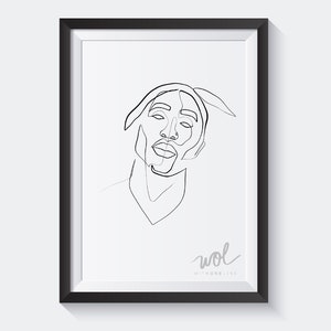 Tupac Shakur Art Print, Instant Download Line Art, Minimal One Line ...