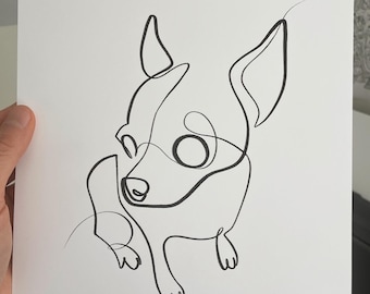 Chihuahualijnkunstprint: minimalistisch hondenmuurdecoratie