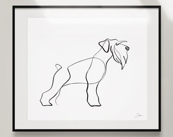 Schnauzer Dog Art Print, Miniature Schnauzer Gift, Mini Schnauzer Art, Black and White Schnauzer by With One Line