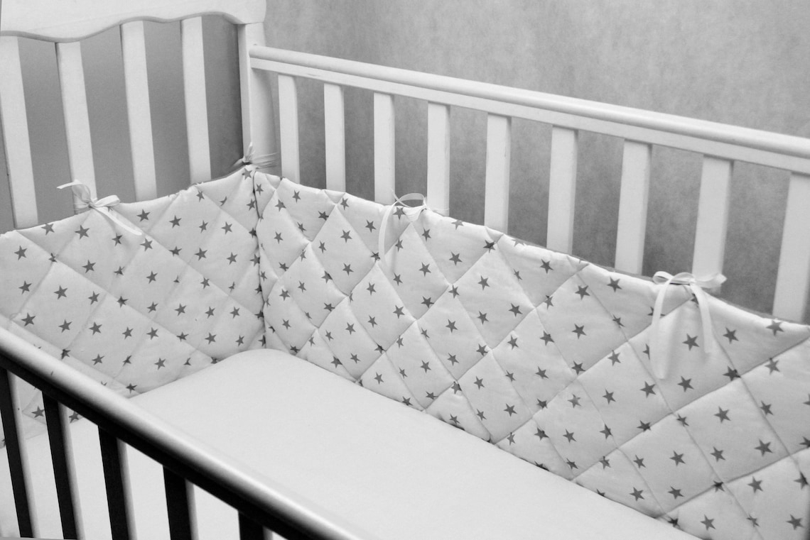 Crib bumpers Gray Stars Cot bumper Crib rail cover Crib Etsy