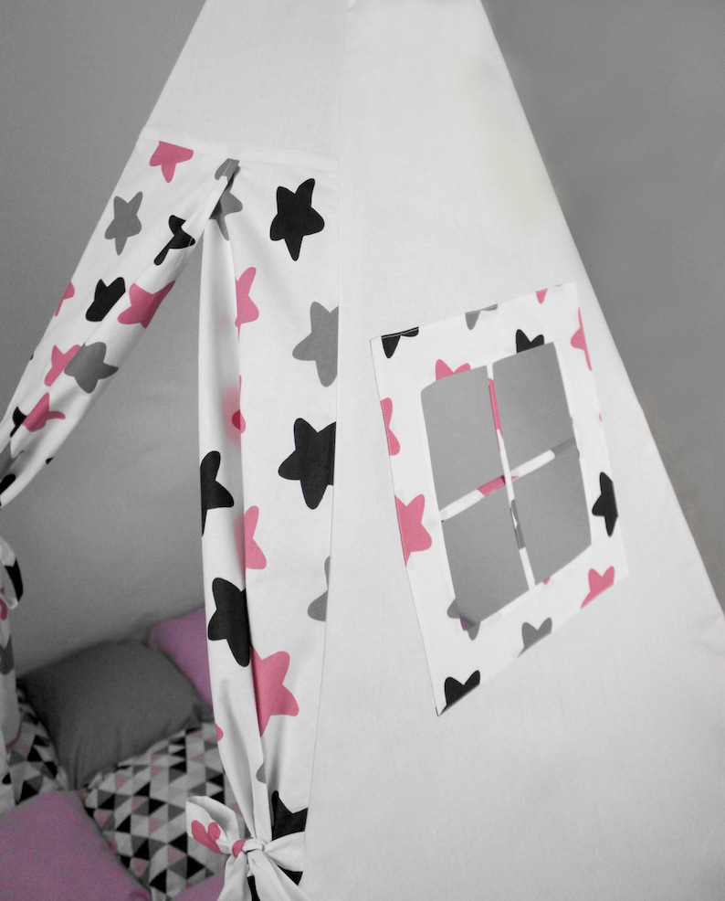 Teepee kids Teepee Playhouse Play Teepee Play Tent Tipi Tipi Enfant Kids Teepee Pink Gray Stars Teepee Tent Childrens Teepee