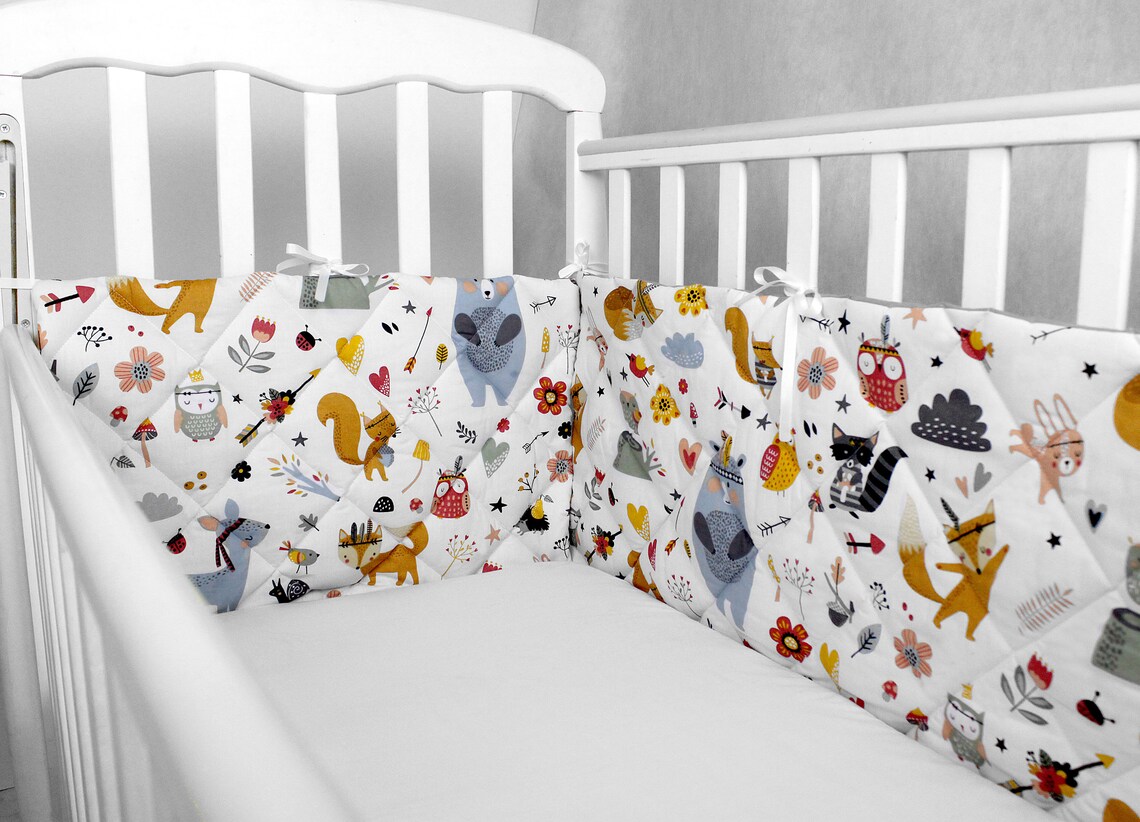 Crib Bumpers Woodland Animals Cot Bumper Crib Rail Cover Etsy