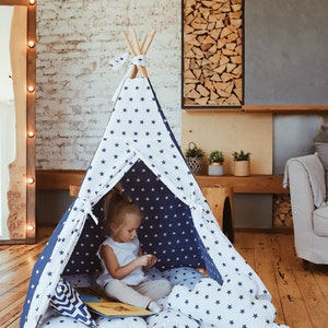 Teepee for Kids Customized From Cotton Blue Navy Stars Teepee - Etsy
