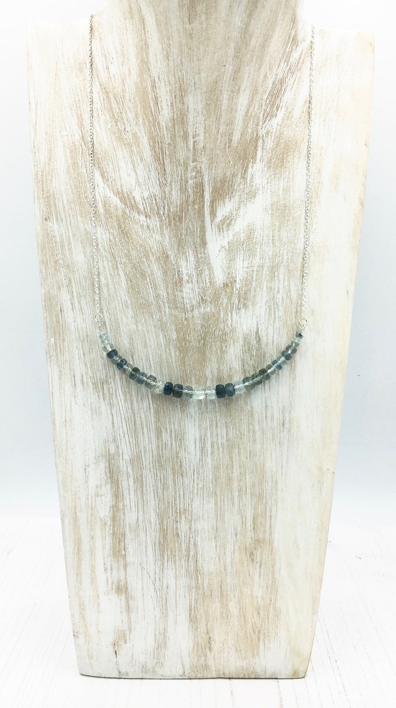 Ombre Shaded Necklace Moss Aquamarine Necklace Gift for Her. Sterling Silver Necklace March Birthstone Gemstone Necklace
