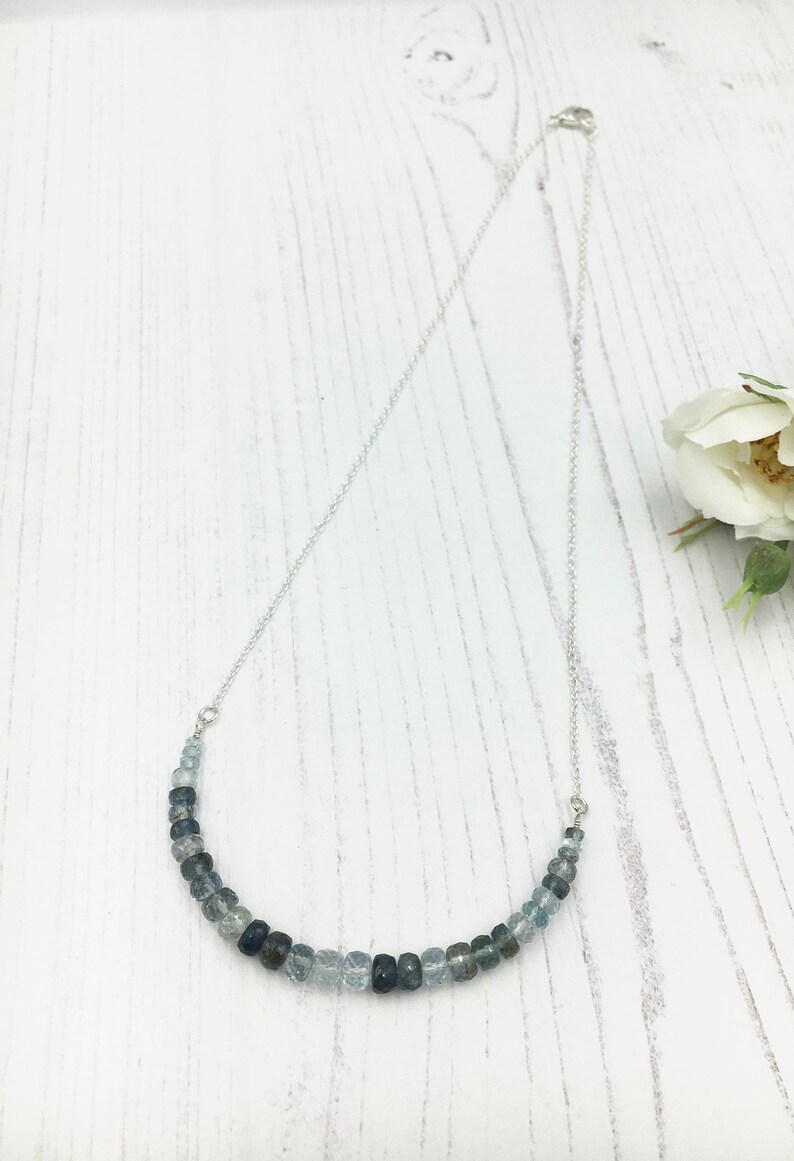 Ombre Shaded Necklace Moss Aquamarine Necklace Gift for Her. Sterling Silver Necklace March Birthstone Gemstone Necklace