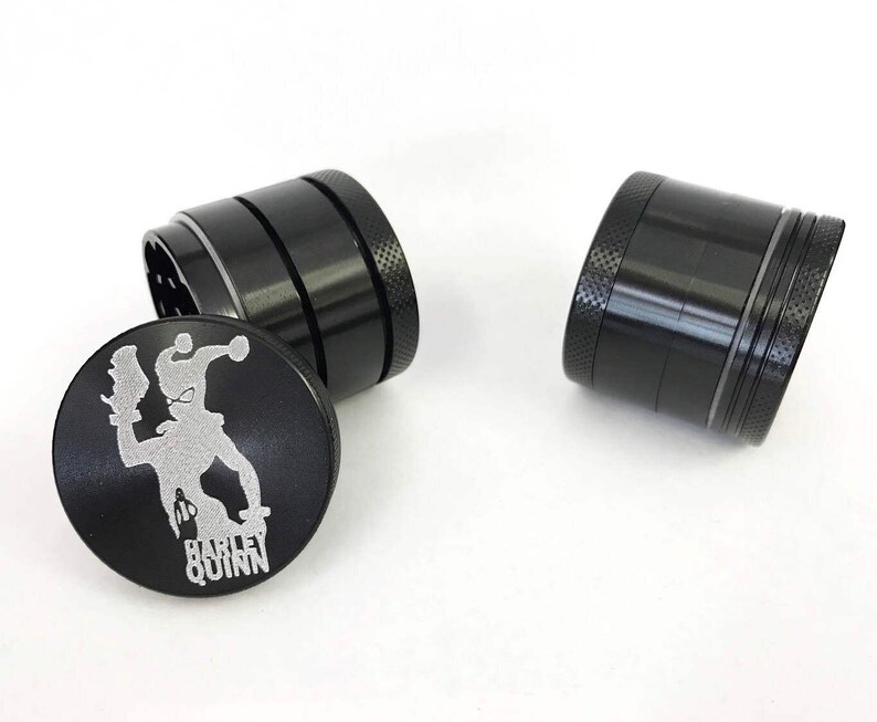 4 Pieces Black Aluminum Tobacco Spice Herb Grinder Crusher Lasts forever weed grinder Grinder weed pipe Harley Quinn Grinder weed