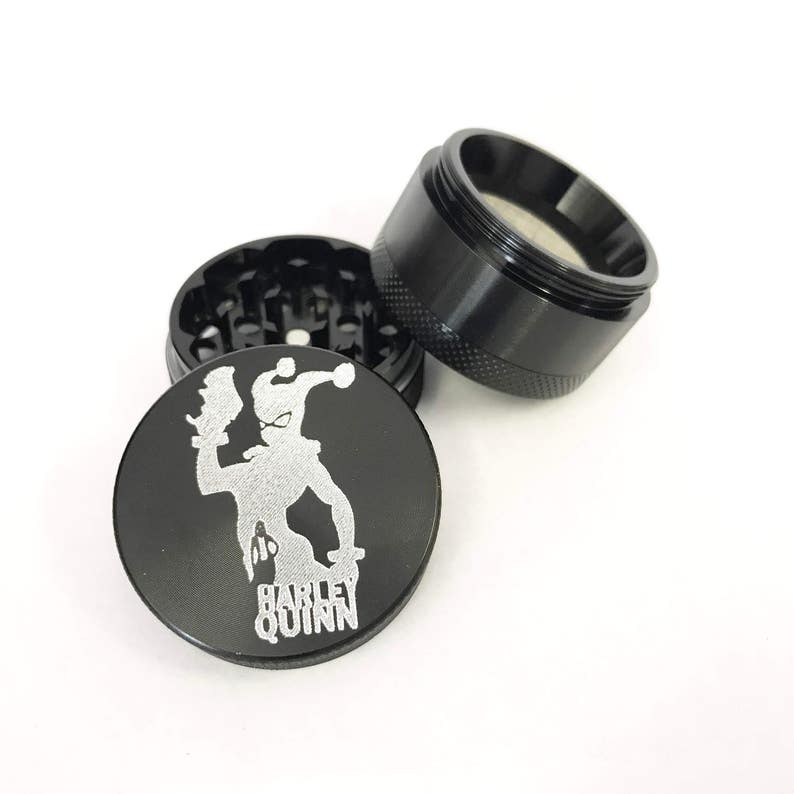 4 Pieces Black Aluminum Tobacco Spice Herb Grinder Crusher Lasts forever weed grinder Grinder weed pipe Harley Quinn Grinder weed
