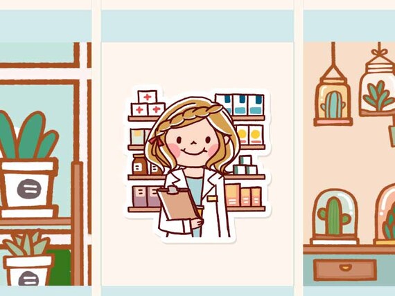 śliczne Naklejki Farmaceuty ładna Dziewczyna Planner Naklejki Naklejki Apteka Kawaii Dziewczyny Naklejki Pracę Naklejki Naklejki Opieki