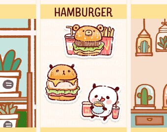 Cute Hamburger Stickers, Hamburger Planner Stickers, Cute Planner Stickers, Cute junk food stickers, Food sticker, Panda (PD003)