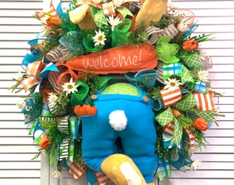 Corona de Pascua con forma de trasero de conejo: decoración floral para la puerta