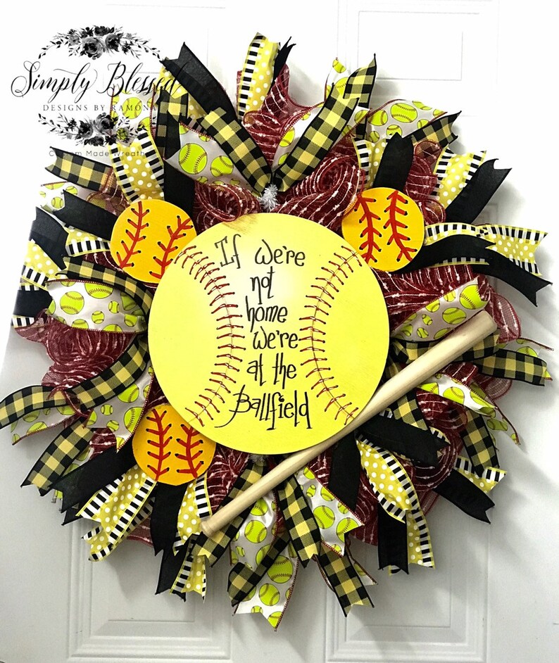 Softball wreath summer wreath sports wreath front door softball wreath for door softball front door wreath If we don/'t answer wreath