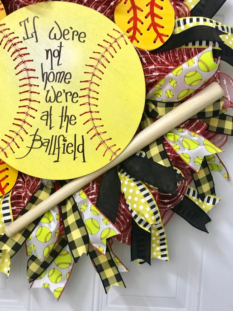 Softball wreath summer wreath sports wreath front door softball wreath for door softball front door wreath If we don/'t answer wreath