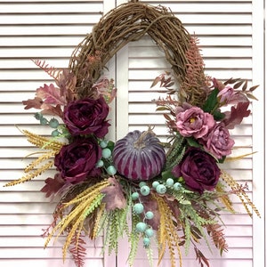 Mauve Pumpkin Fall Wreath: Dusty Lavender Floral