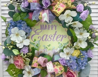 Floral Easter Wreath: Roses, Hydrangeas, Dogwoods, Spring Decor