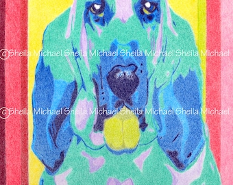 Colorful Bloodhound 8" by 10" Giclee Print