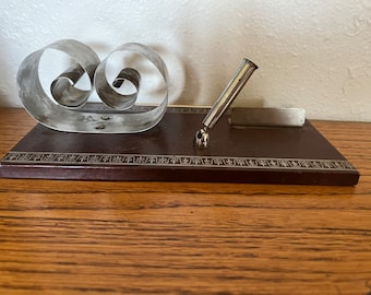 Mid century office desktop letter/mail  memo rack with pen holder vintage 1950’s office decor