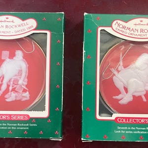 Norman Rockwell Cameo Ornaments Set of two, Hallmark 1986 and 1988 in boxes