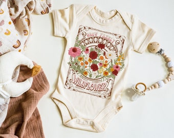 GROW FREELY WILDFLOWER Baby Shirt - Cute Handmade Hippie Boho Baby Onesie Bodysuit Tee Shirt