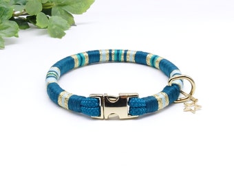 House Collar for Dogs and Cats - Unique Design - Blue - Gold - Metal Buckle or Open Spring Ring Closure