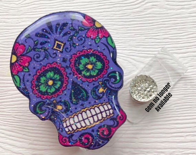 Sugar Skull Badge Reel Etsy