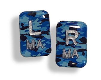 May include: Two blue camouflage eye chart labels with silver lettering. The left label says "L MA" and the right label says "R MA".