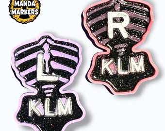 Skeleton Torso X-ray Markers with 2-3 initials in Black Pink and Purple
