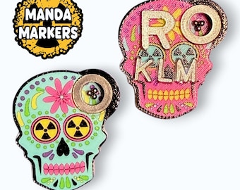 BB Position Bead Sugar Skull Blue and Pink Xray Markers Customized with 2-3 initials