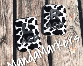 Cow Print Xray Markers Customized with Colored Initials