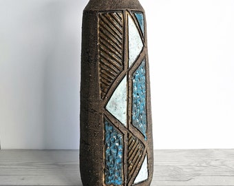 Tilgmans Keramik, Swedish Mid Century Modernist Sgraffito Sculptural Bottle Vase, 1960s-70s