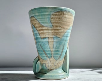 Crown Devon, Art Deco, Powdered Verdigris and Latte Palette, Tapered Vase, 1930s