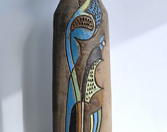 Marian Zawadski for Tilgmans Keramik 1966 Mid Century Modern Sgraffito Sculptural Bottle Floor Vase