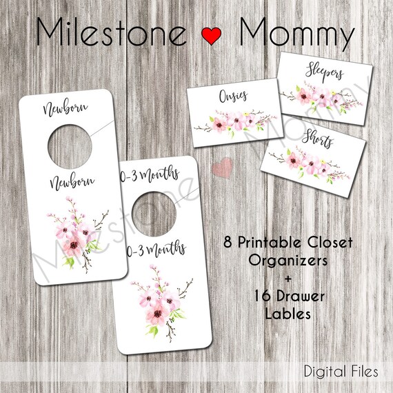 Drawer Labels And Closet Dividers Set Minimalist Flower Etsy