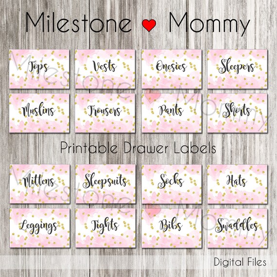 Girls Drawer Labels Pink Nursery Decor Pink And Gold Etsy
