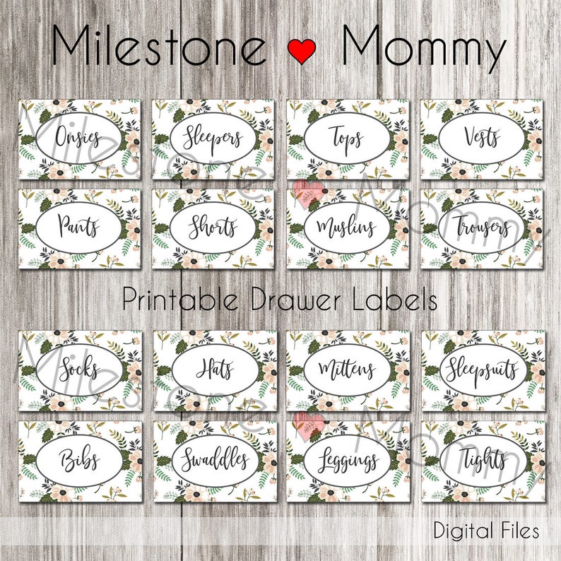 Floral Drawer Labels Flower Dresser Labels Digital Download Etsy